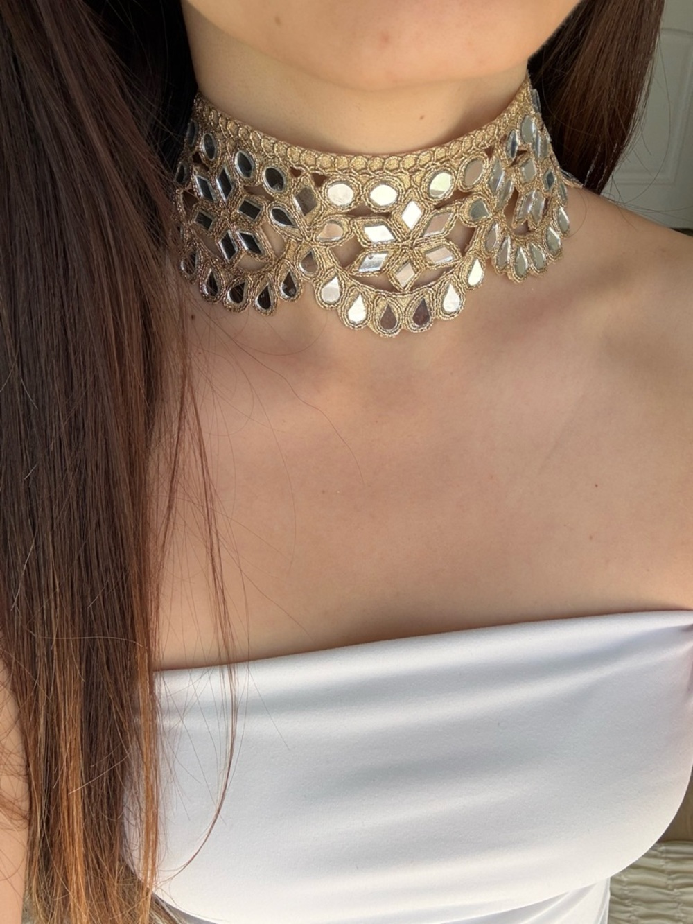 Gold Mirror Lace Choker Necklace - Elegant Women's Jewelry